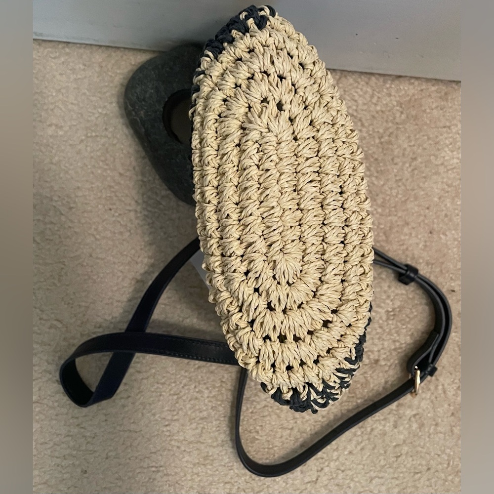 Vineyard Vines 🐳 Navy Checkered Straw Crossbody or Clutch Bag - Picture 6 of 11
